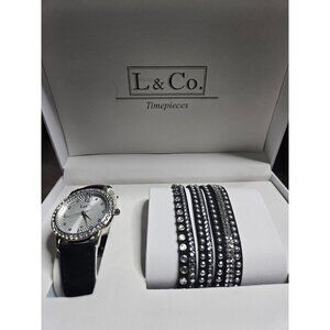 L & Co Timepieces, watch with silver accents, bracelet with silver rhinestones N